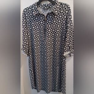 Mlle Gabrielle Geometric Print Black & White Dress 3/4 Sleeve Size L